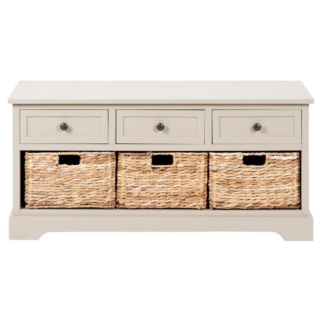 Pacific Lifestyle Sivert Putty Pine Wood 3 Drawer 3 Basket Unit