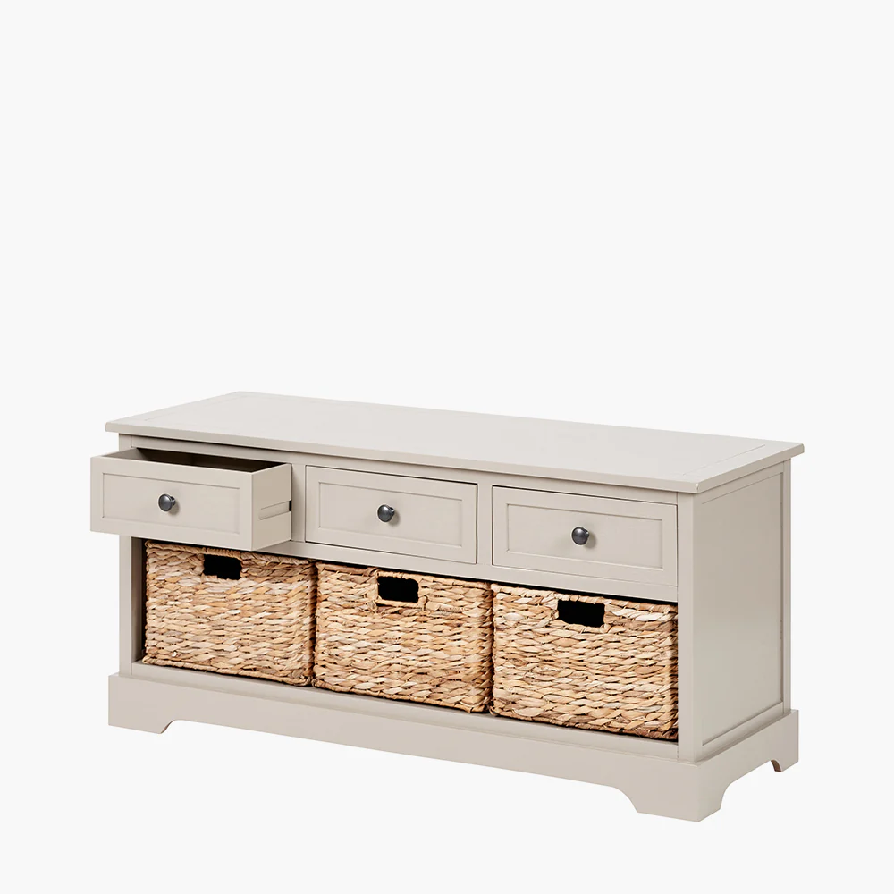 Pacific Lifestyle Sivert Putty Pine Wood 3 Drawer 3 Basket Unit - Image 3