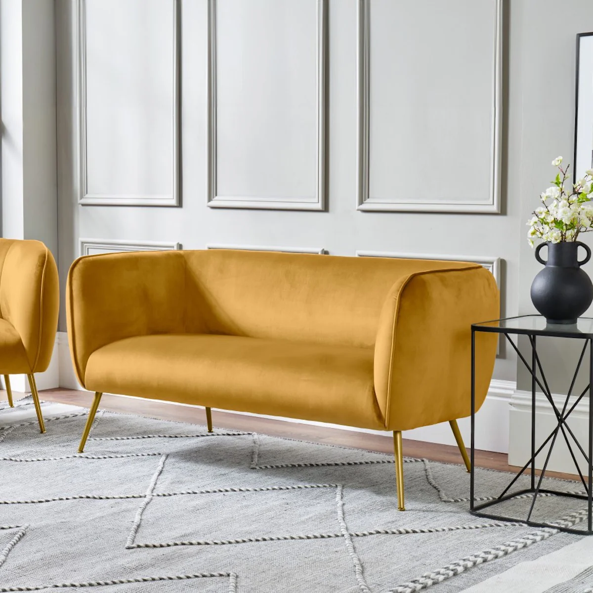 Pacific Lifestyle Soren Gold Velvet and Metal Sofa - Image 6