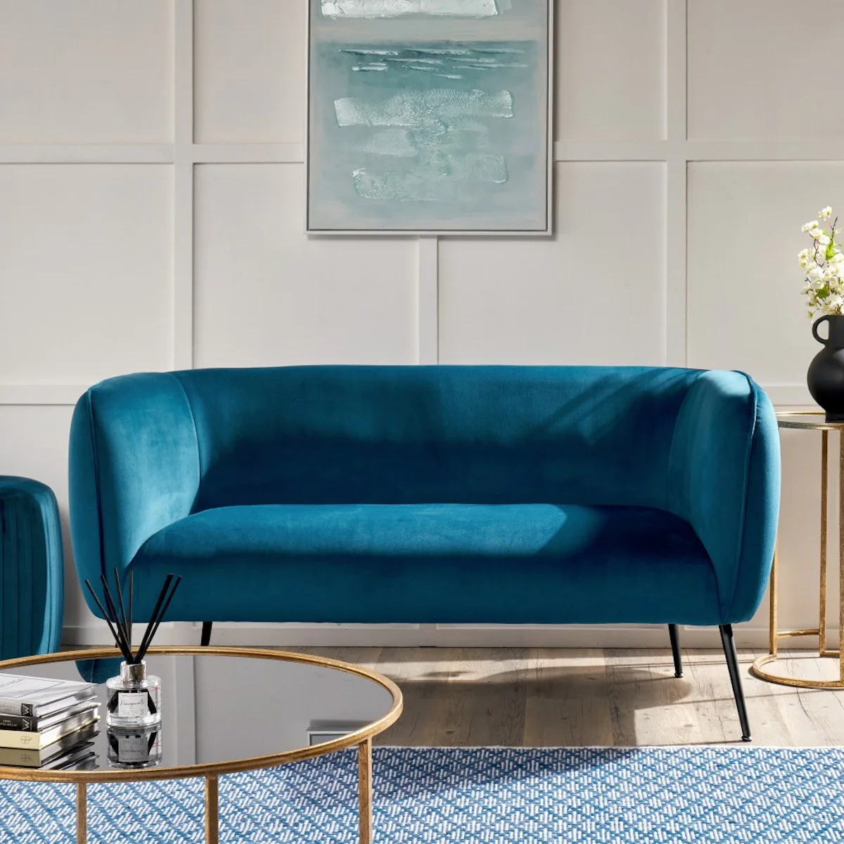 Pacific Lifestyle Soren Sapphire Blue Velvet and Metal Sofa - Image 14