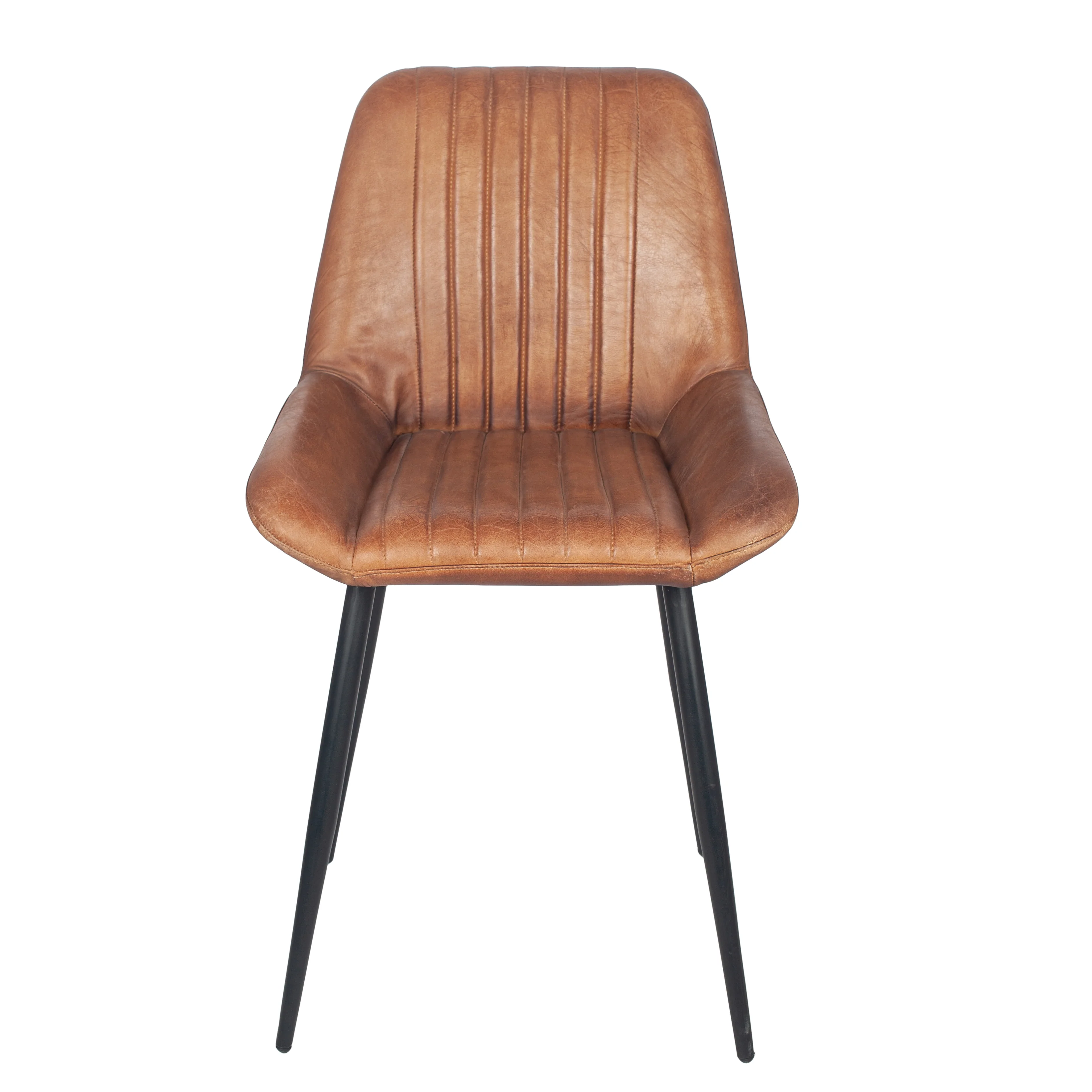 Pacific Lifestyle Stagen Vintage Brown Leather and Black Metal Retro Dining Chair