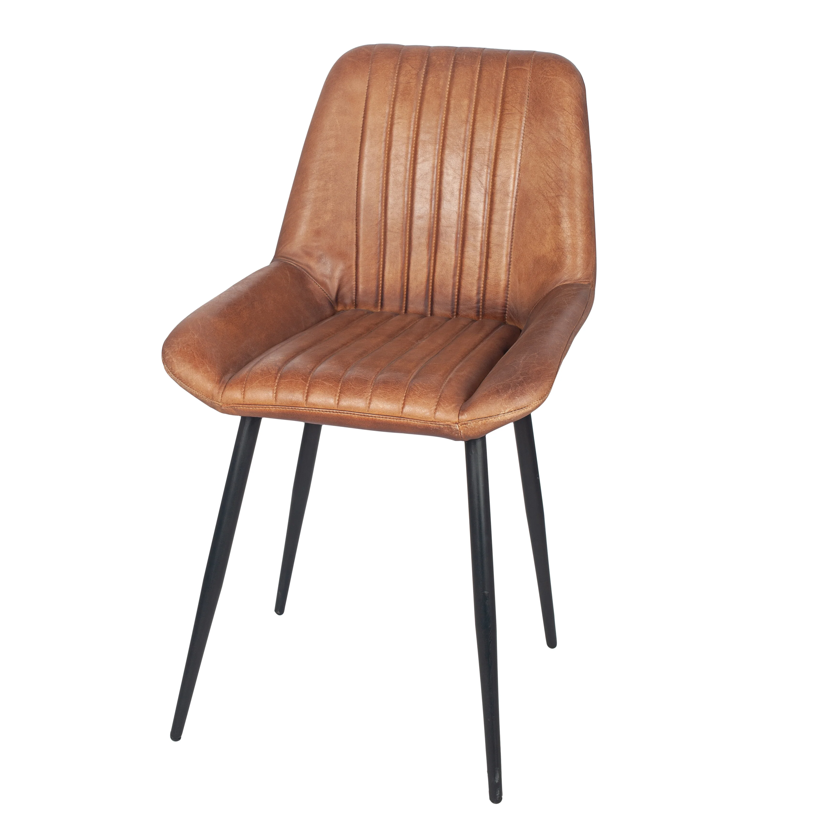 Pacific Lifestyle Stagen Vintage Brown Leather and Black Metal Retro Dining Chair - Image 2