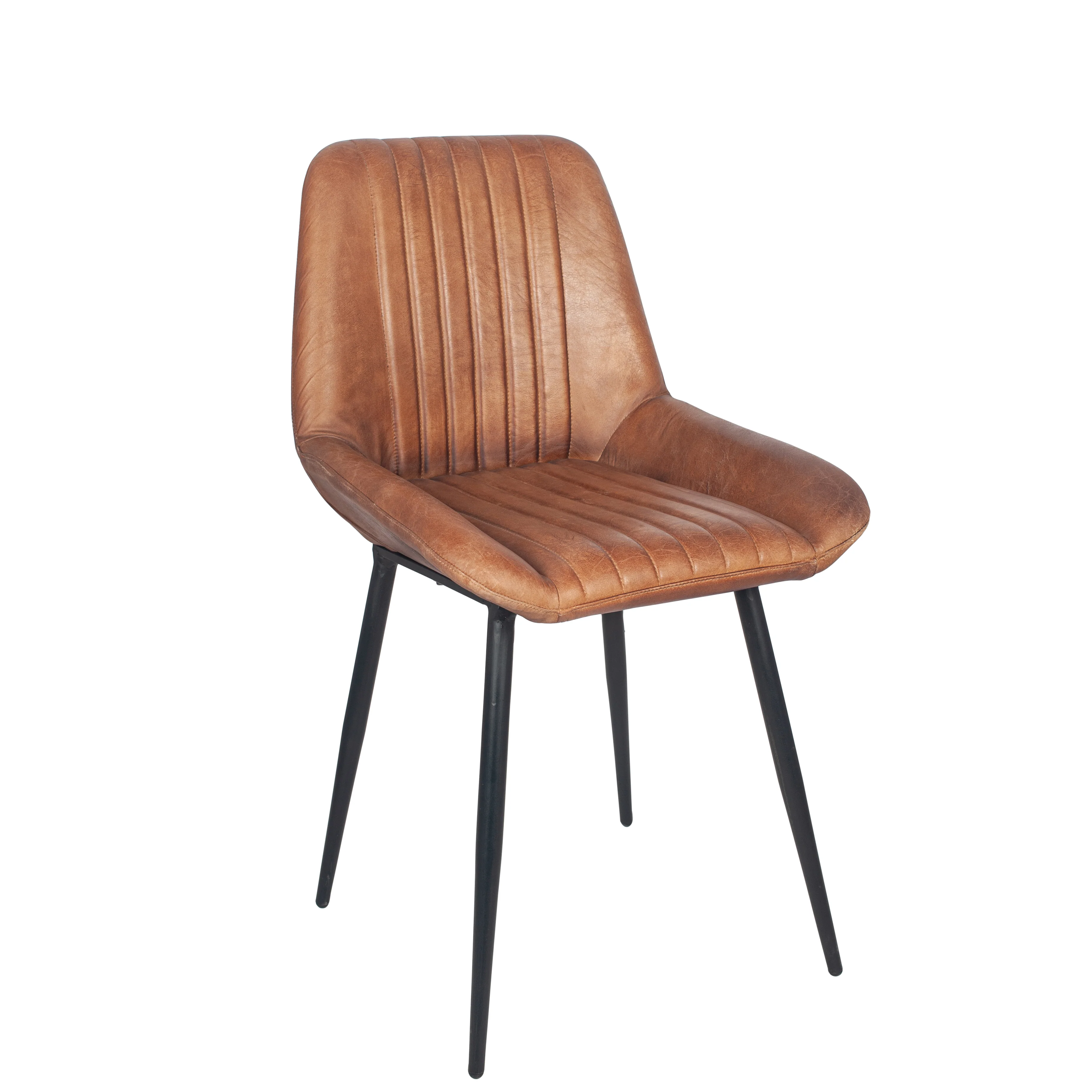 Pacific Lifestyle Stagen Vintage Brown Leather and Black Metal Retro Dining Chair - Image 3