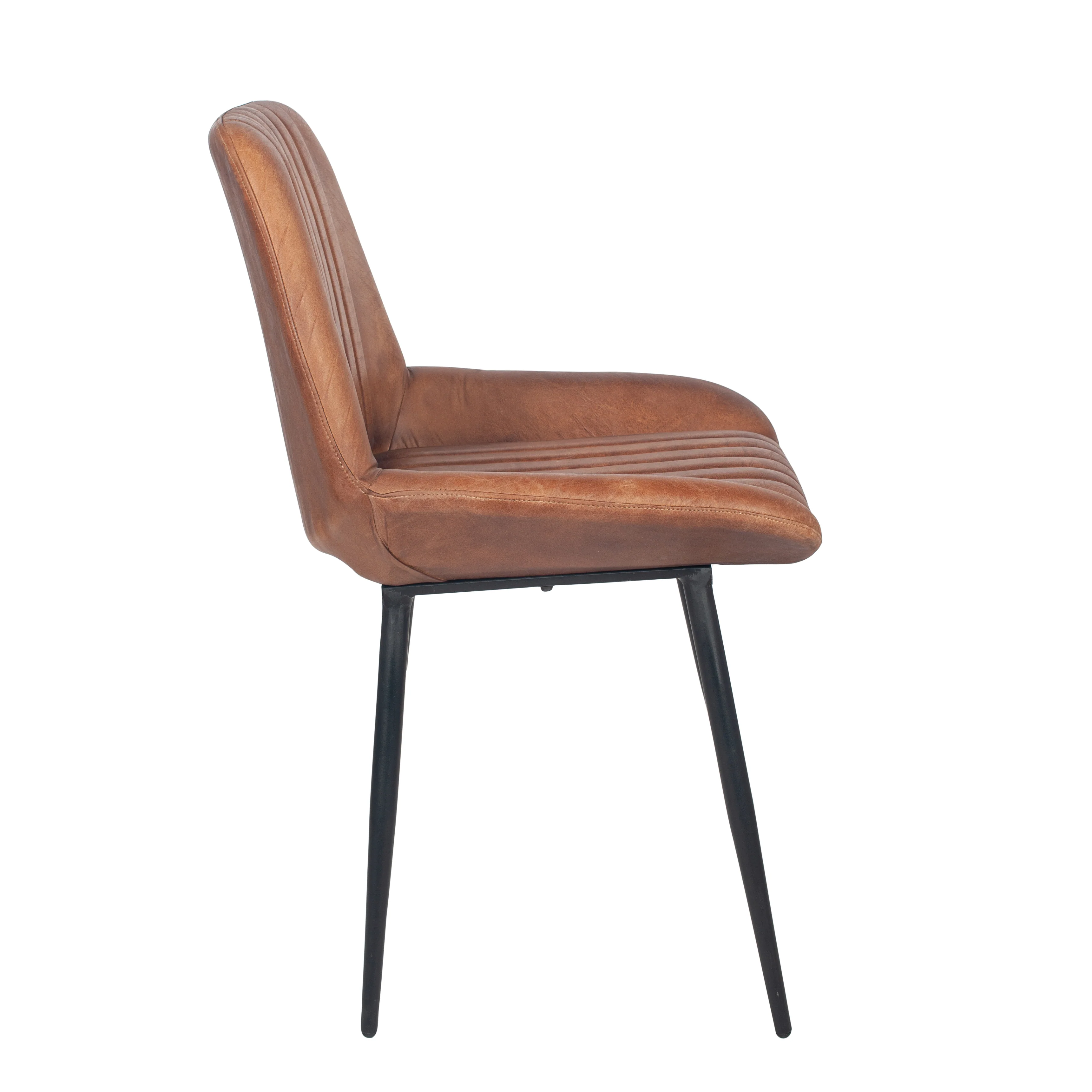 Pacific Lifestyle Stagen Vintage Brown Leather and Black Metal Retro Dining Chair - Image 4