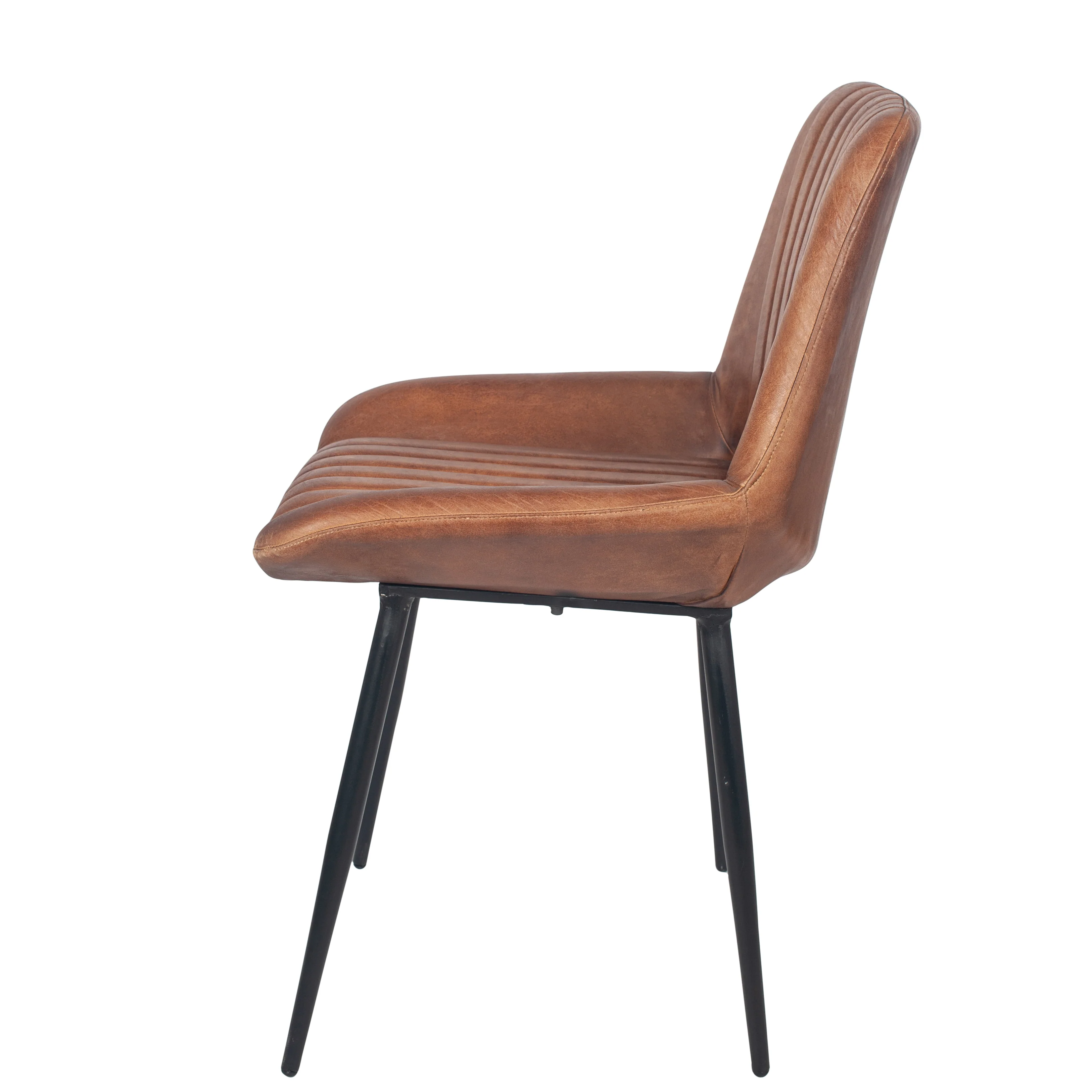 Pacific Lifestyle Stagen Vintage Brown Leather and Black Metal Retro Dining Chair - Image 5
