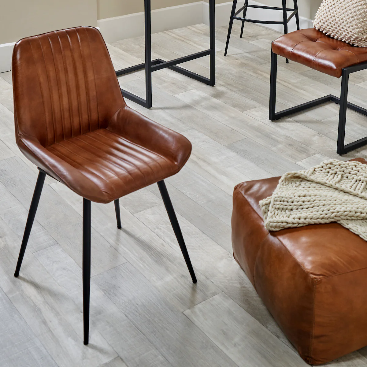 Pacific Lifestyle Stagen Vintage Brown Leather and Black Metal Retro Dining Chair - Image 6
