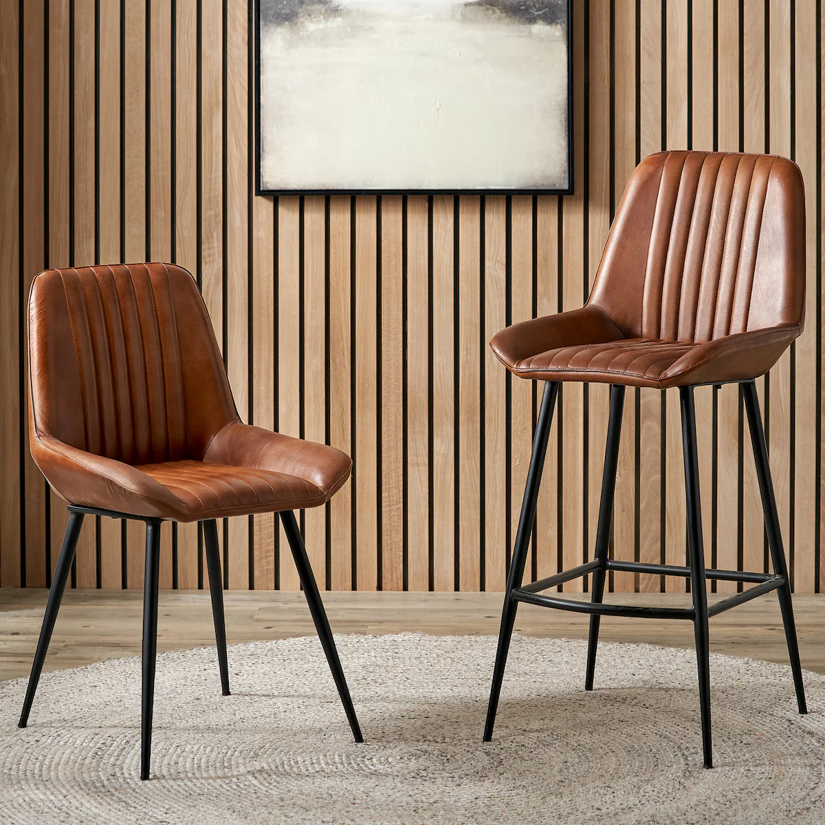 Pacific Lifestyle Stagen Vintage Brown Leather and Black Metal Retro Dining Chair - Image 7