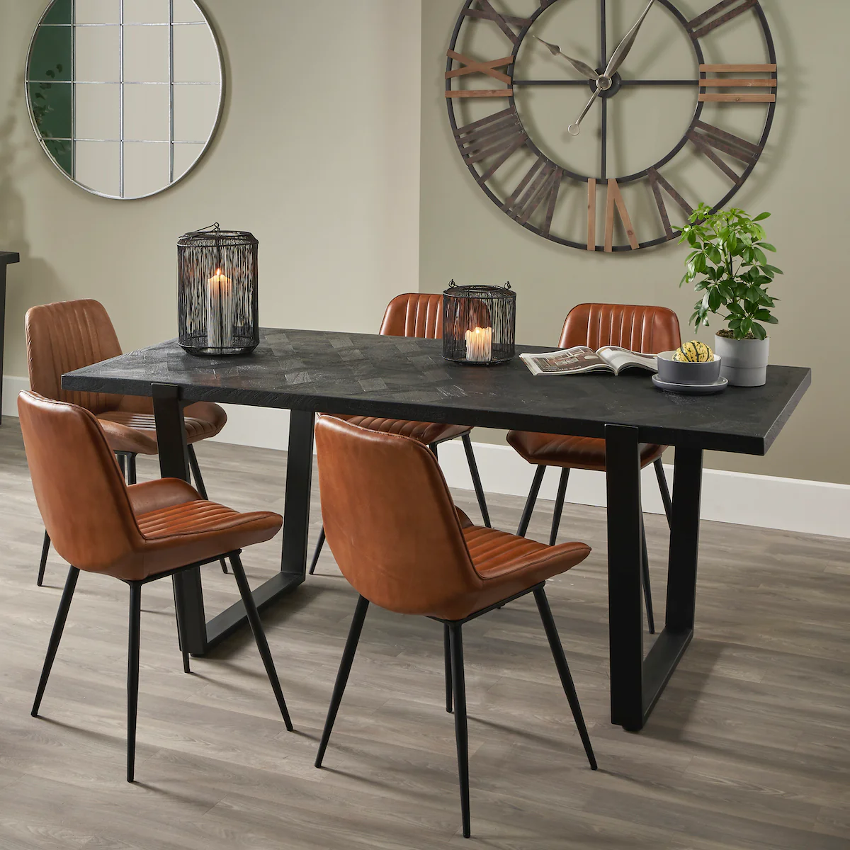 Pacific Lifestyle Stagen Vintage Brown Leather and Black Metal Retro Dining Chair - Image 8