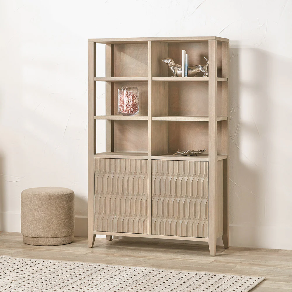 Pacific Lifestyle Stig Light Grey Mango Wood 2 Door 6 Nook Shelf Unit - Image 6