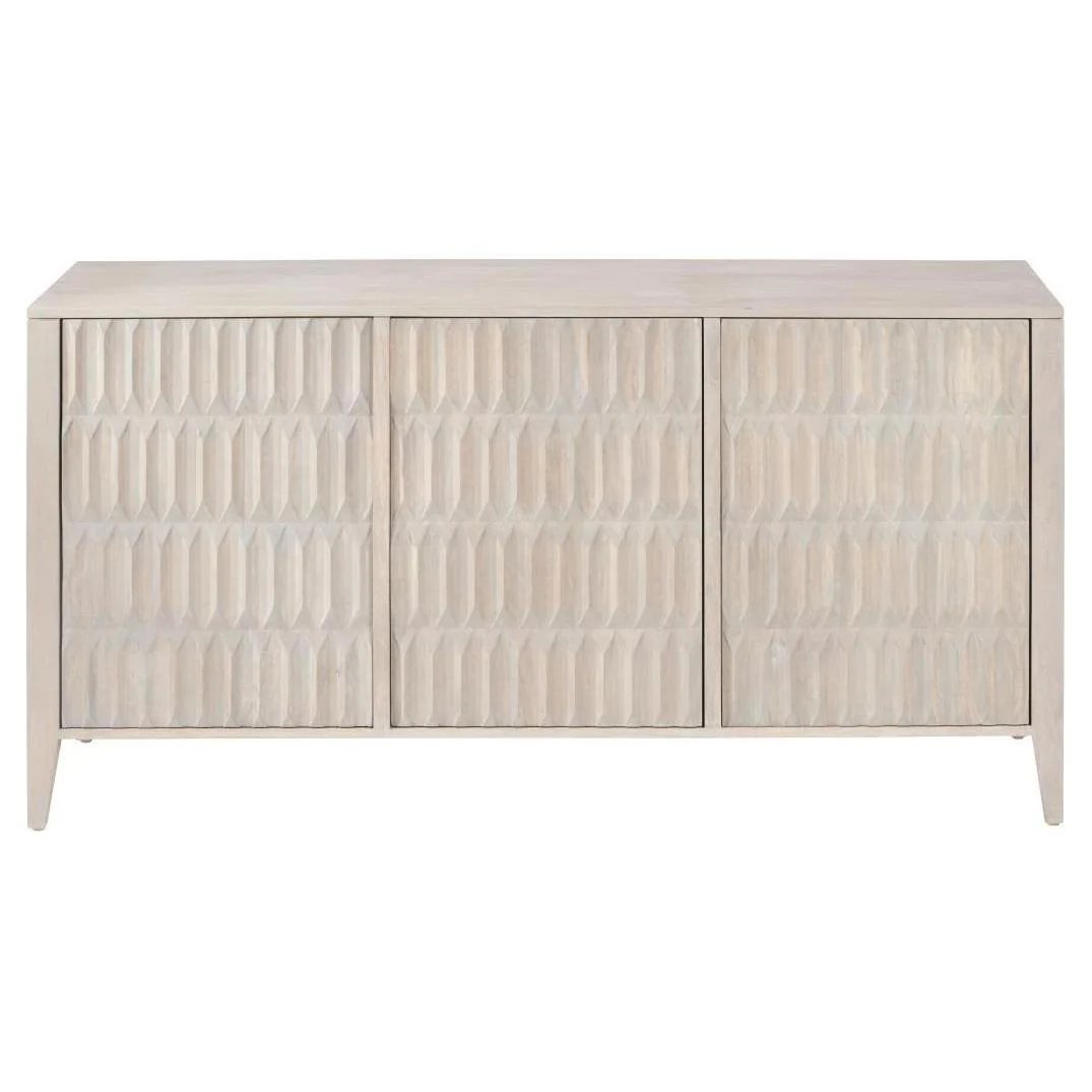 Pacific Lifestyle Stig Light Grey Mango Wood 3 Door Sideboard