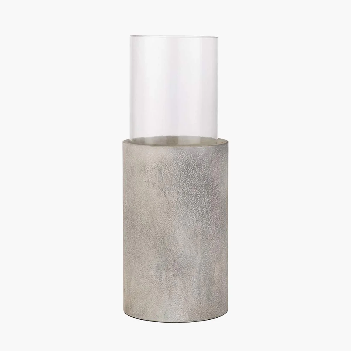 Pacific Lifestyle Stone Grey Metal and Clear Glass Hurricane Large