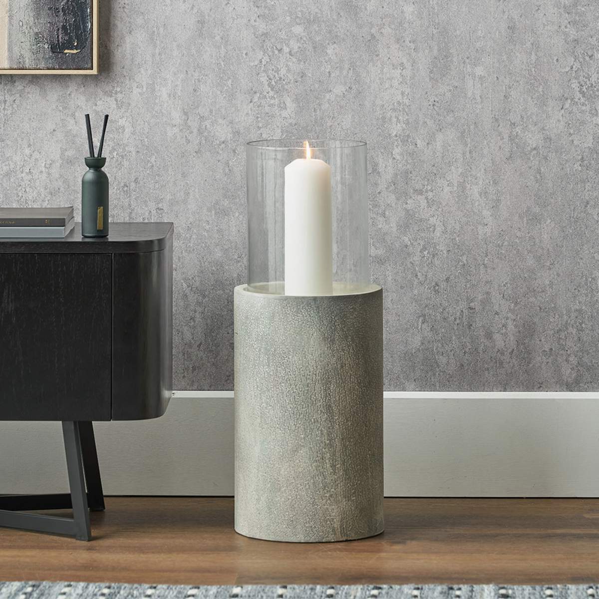 Pacific Lifestyle Stone Grey Metal and Clear Glass Hurricane Large - Image 7