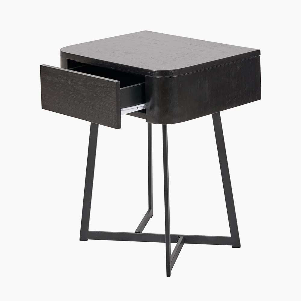 Pacific Lifestyle Ukiah Black Ash Veneer and Black Metal 1 Drawer Unit - Image 3