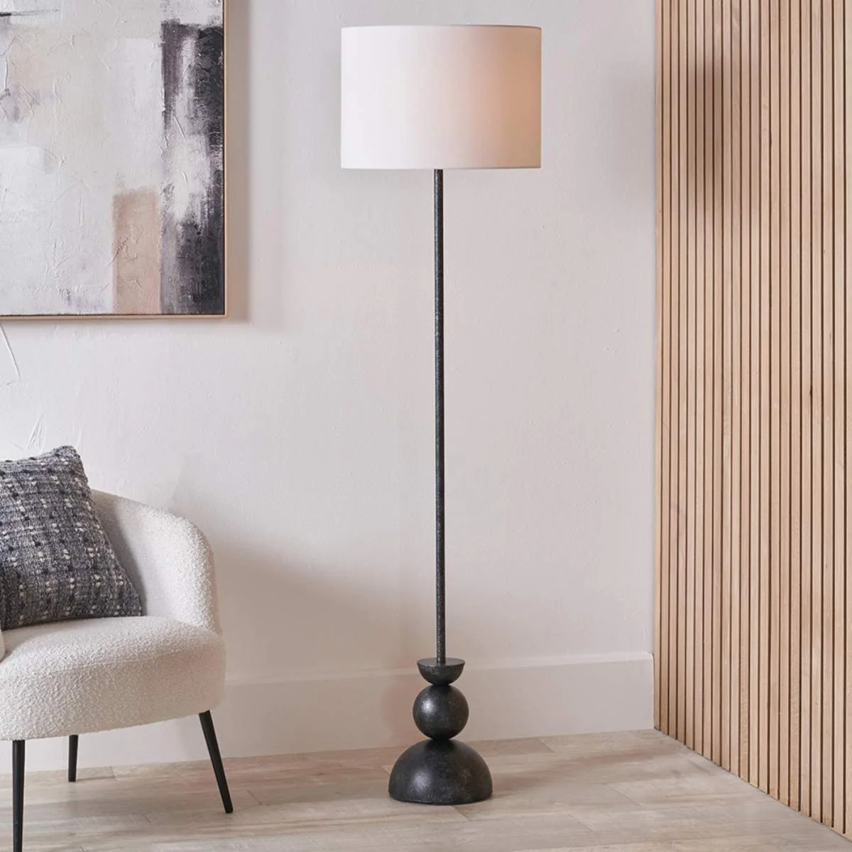 Pacific Lifestyle Vala Graphite Metal Textured Effect Ball Floor Lamp - Image 7