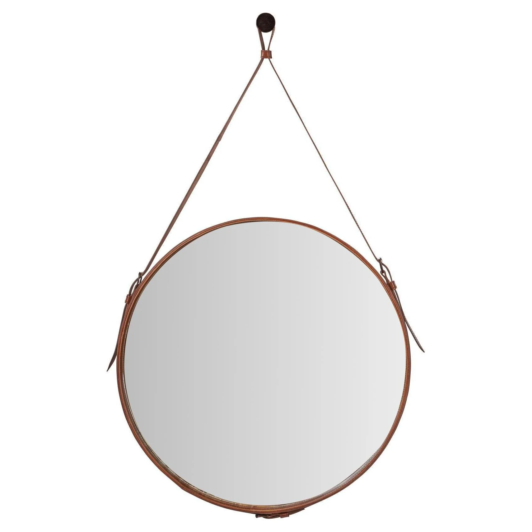 Pacific Lifestyle Vintage Brown Leather Frame Round Wall Mirror