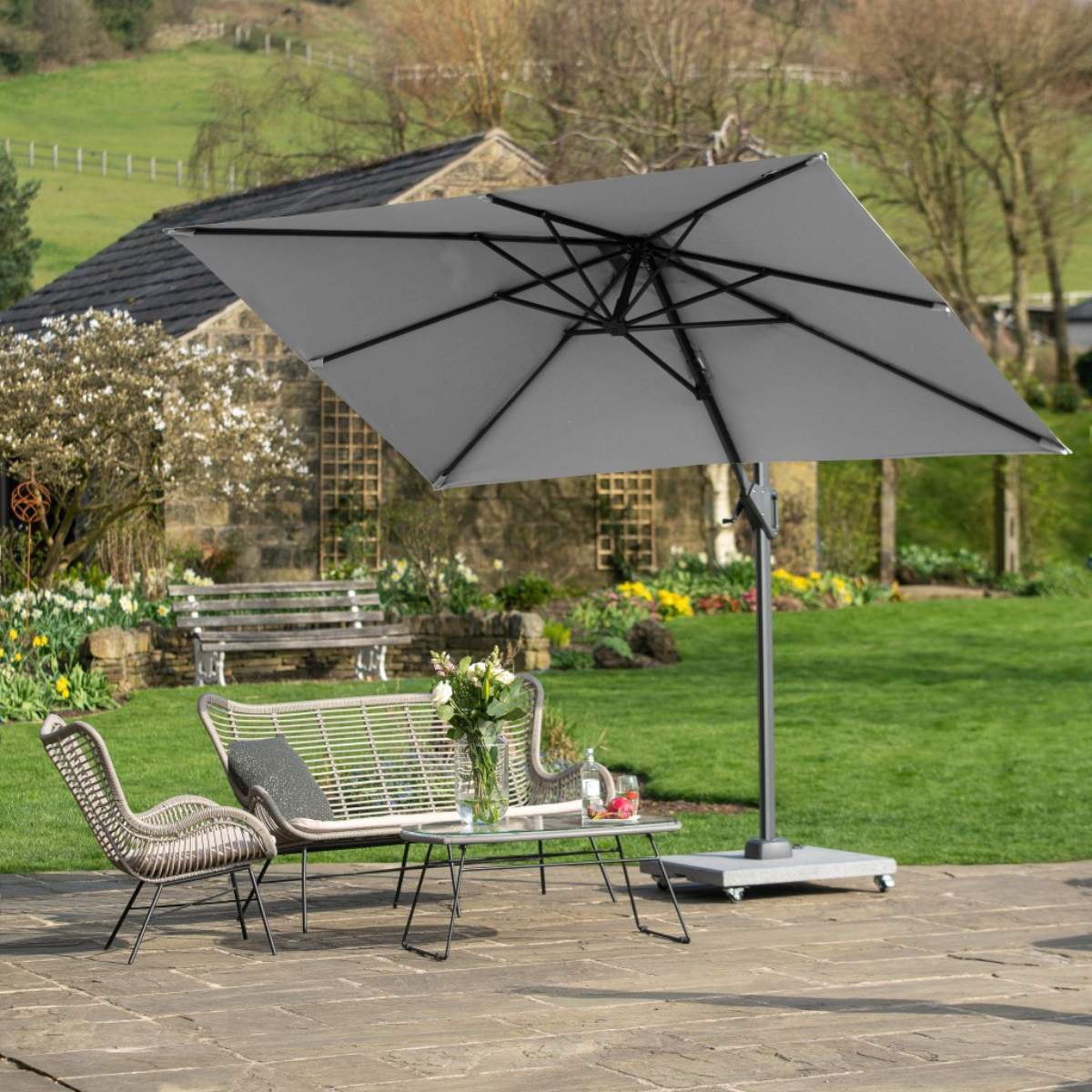 Pacific Lifestyle Voyager T1 3m x 2m Rectangular Luna Grey Free Arm Parasol - Image 9