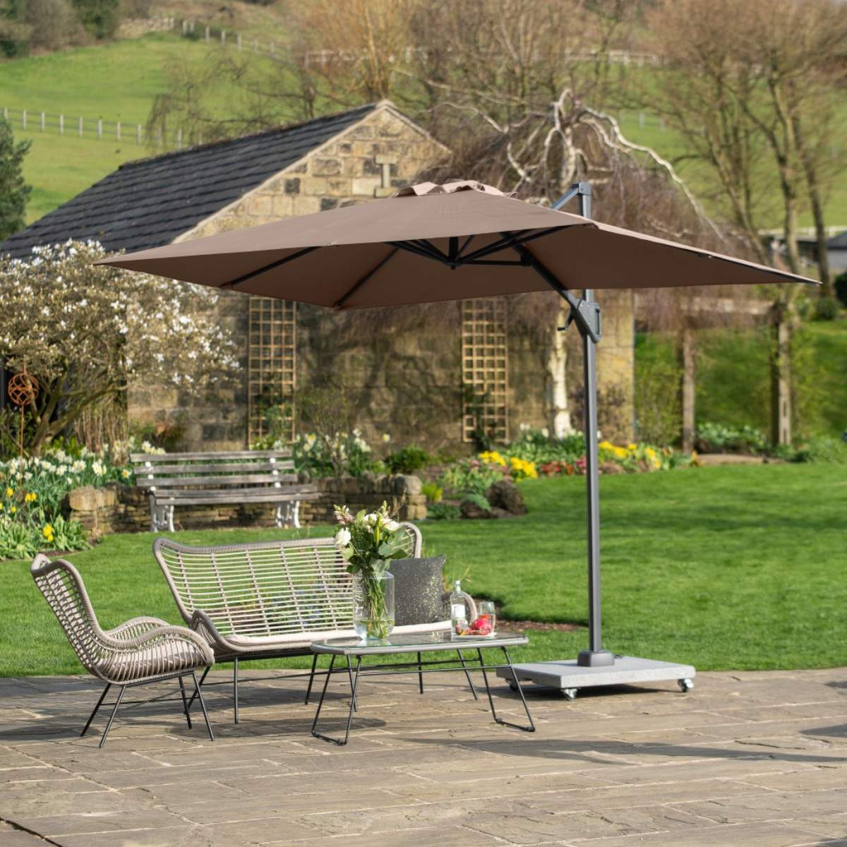 Pacific Lifestyle Voyager T1 3m x 2m Rectangular Taupe Free Arm Parasol - Image 7