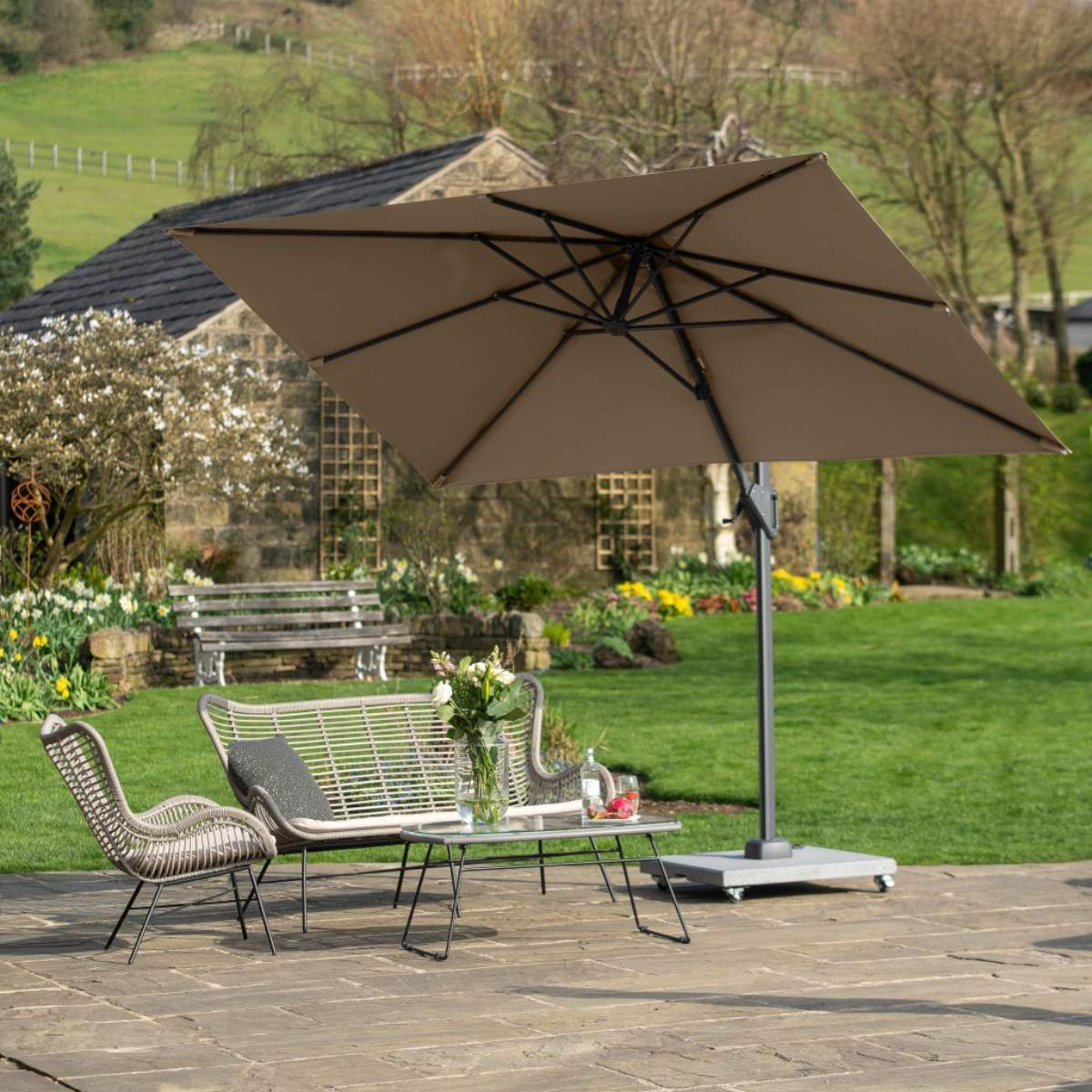 Pacific Lifestyle Voyager T1 3m x 2m Rectangular Taupe Free Arm Parasol - Image 8