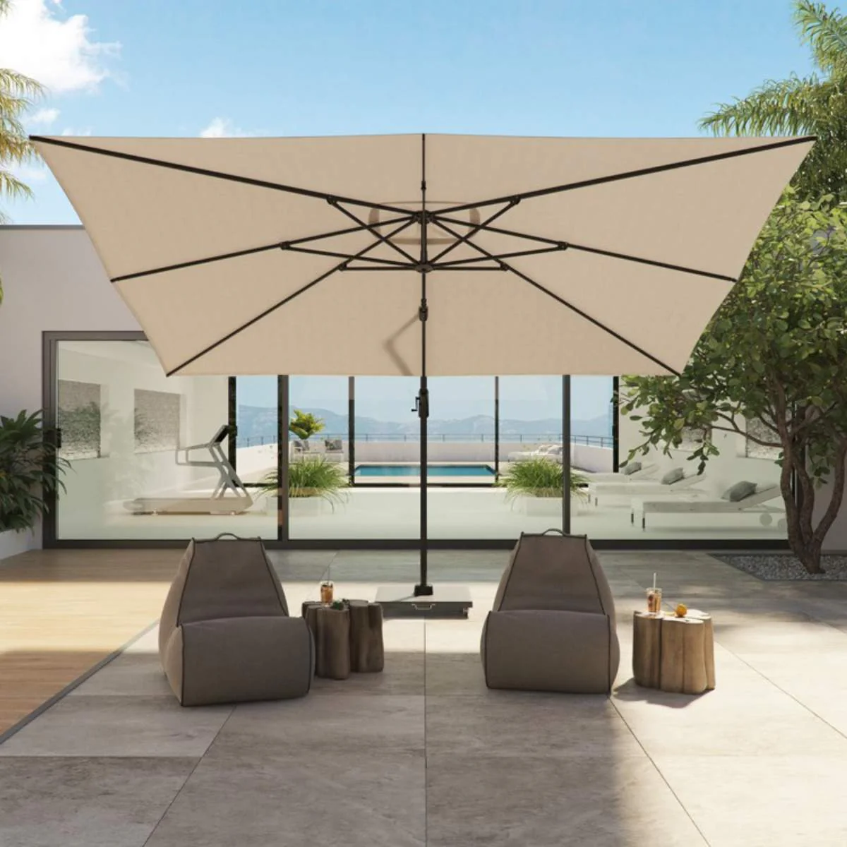 Pacific Lifestyle Voyager T1 3m x 2m Rectangular Taupe Free Arm Parasol - Image 9