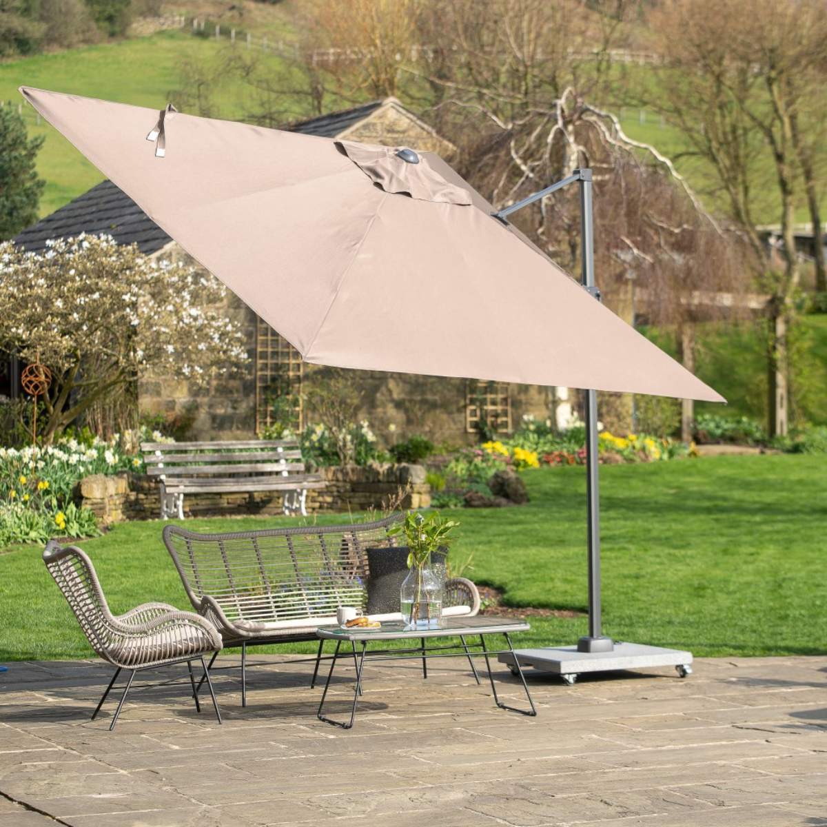 Pacific Lifestyle Voyager T2 2.7m Square Taupe Free Arm Parasol - Image 10