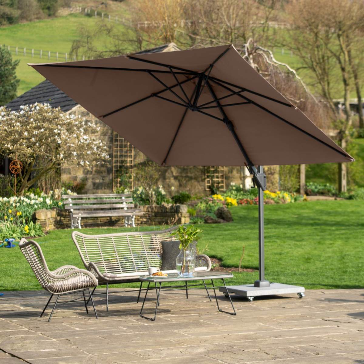 Pacific Lifestyle Voyager T2 2.7m Square Taupe Free Arm Parasol - Image 11