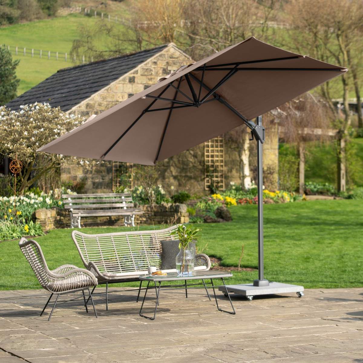 Pacific Lifestyle Voyager T2 2.7m Square Taupe Free Arm Parasol - Image 12