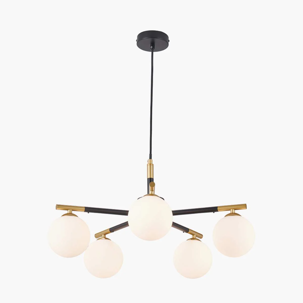 Pacific Lifestyle Wanda White Orb and Black Metal 5 Light Pendant - Image 2