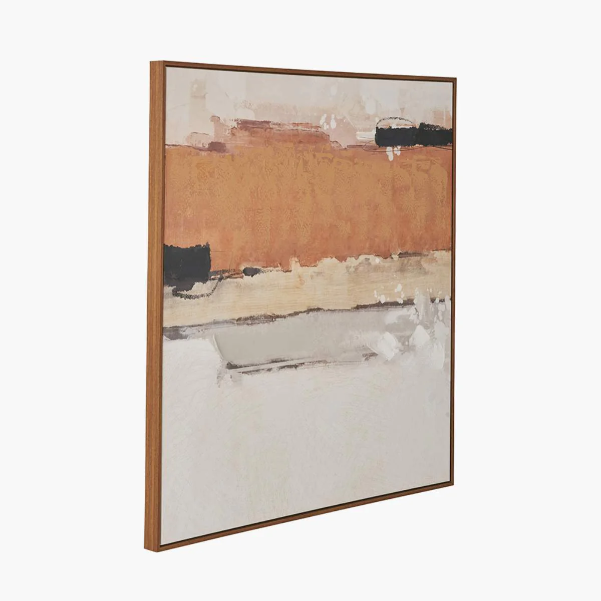 Pacific Lifestyle White and Terracotta Abstract Square Canvas with Oak Effect Frame - Image 3