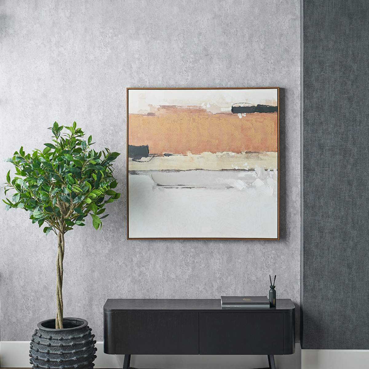 Pacific Lifestyle White and Terracotta Abstract Square Canvas with Oak Effect Frame - Image 9