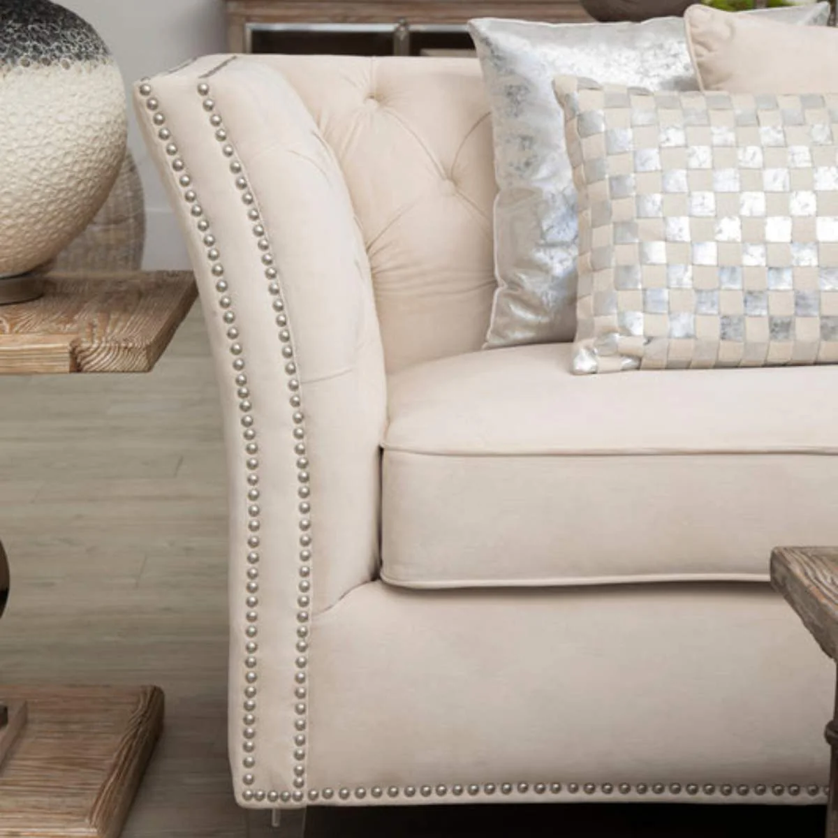 Beaumonde Home Bosie Kensington Townhouse Rectangular Ivory And Silver Check Cushion - Image 5