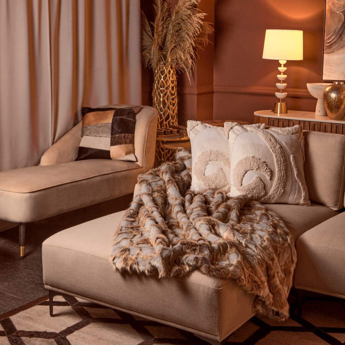 Beaumonde Home Bosie Lamina Grey And Natural Fur Throw - Image 10