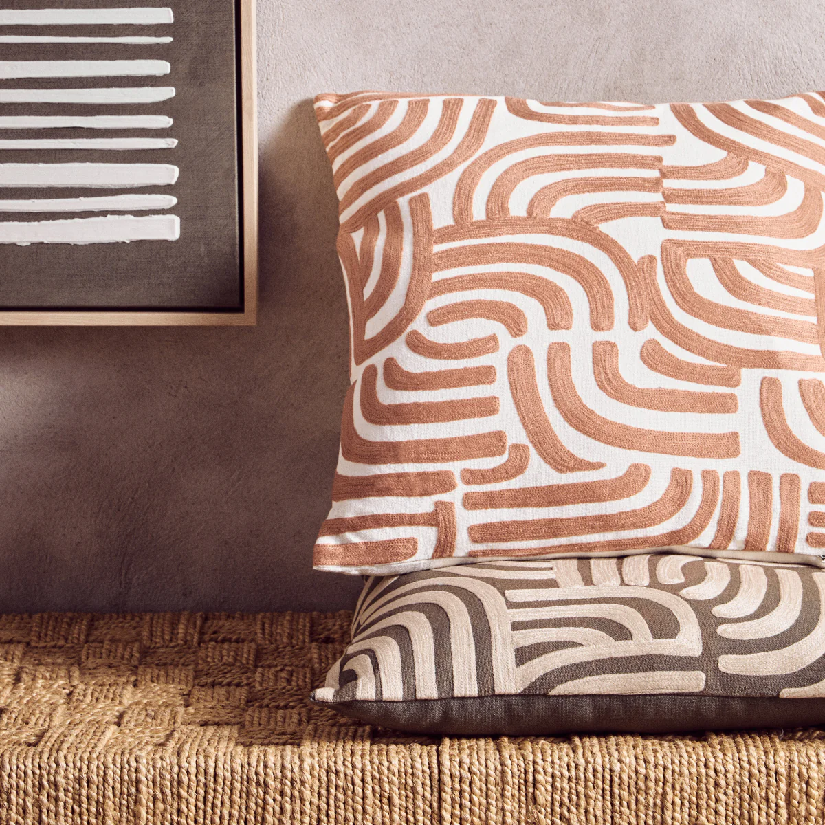 Beaumonde Home Bosie Ozella Natural And Terracotta Square Cushion - Image 5