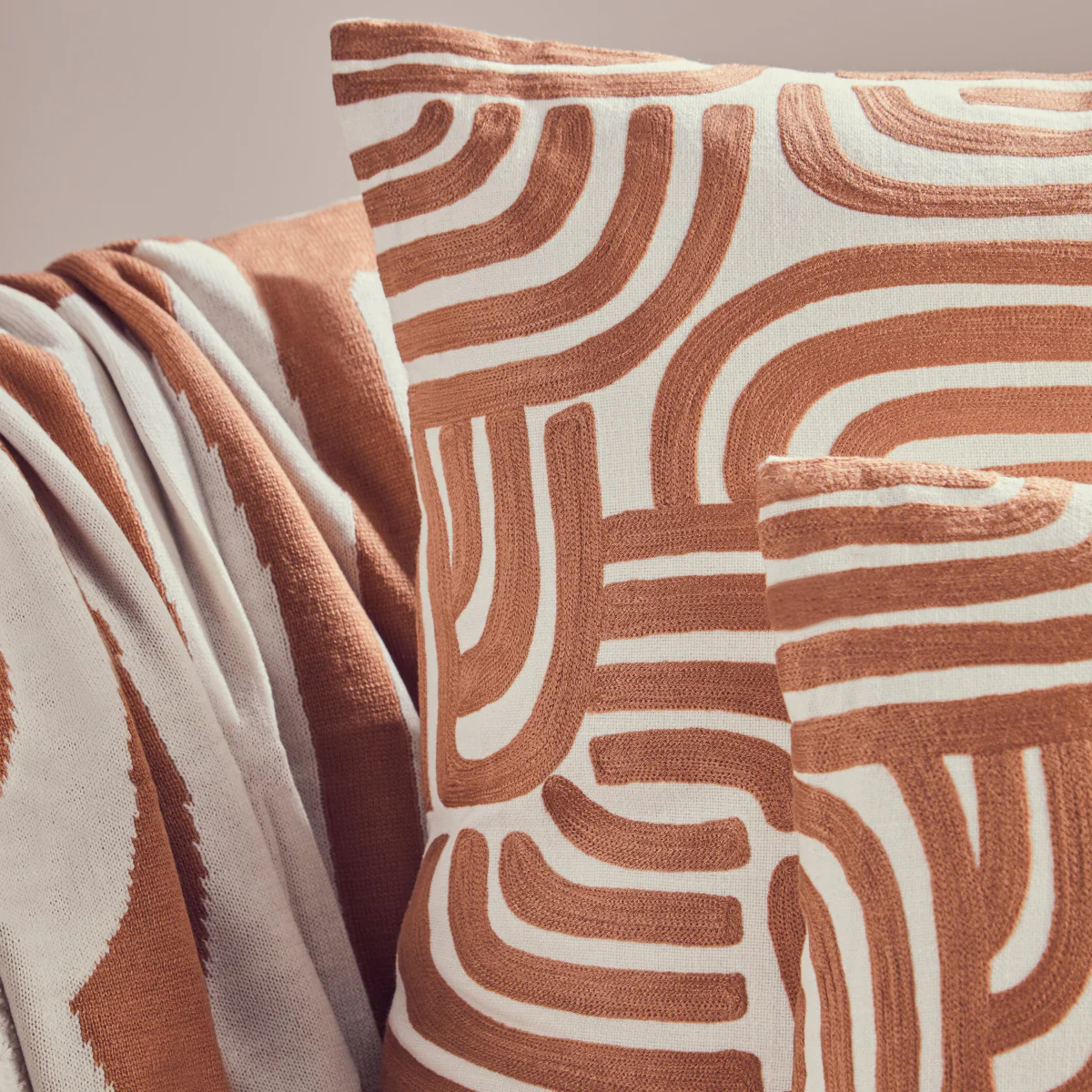 Beaumonde Home Bosie Ozella Natural And Terracotta Square Cushion - Image 6