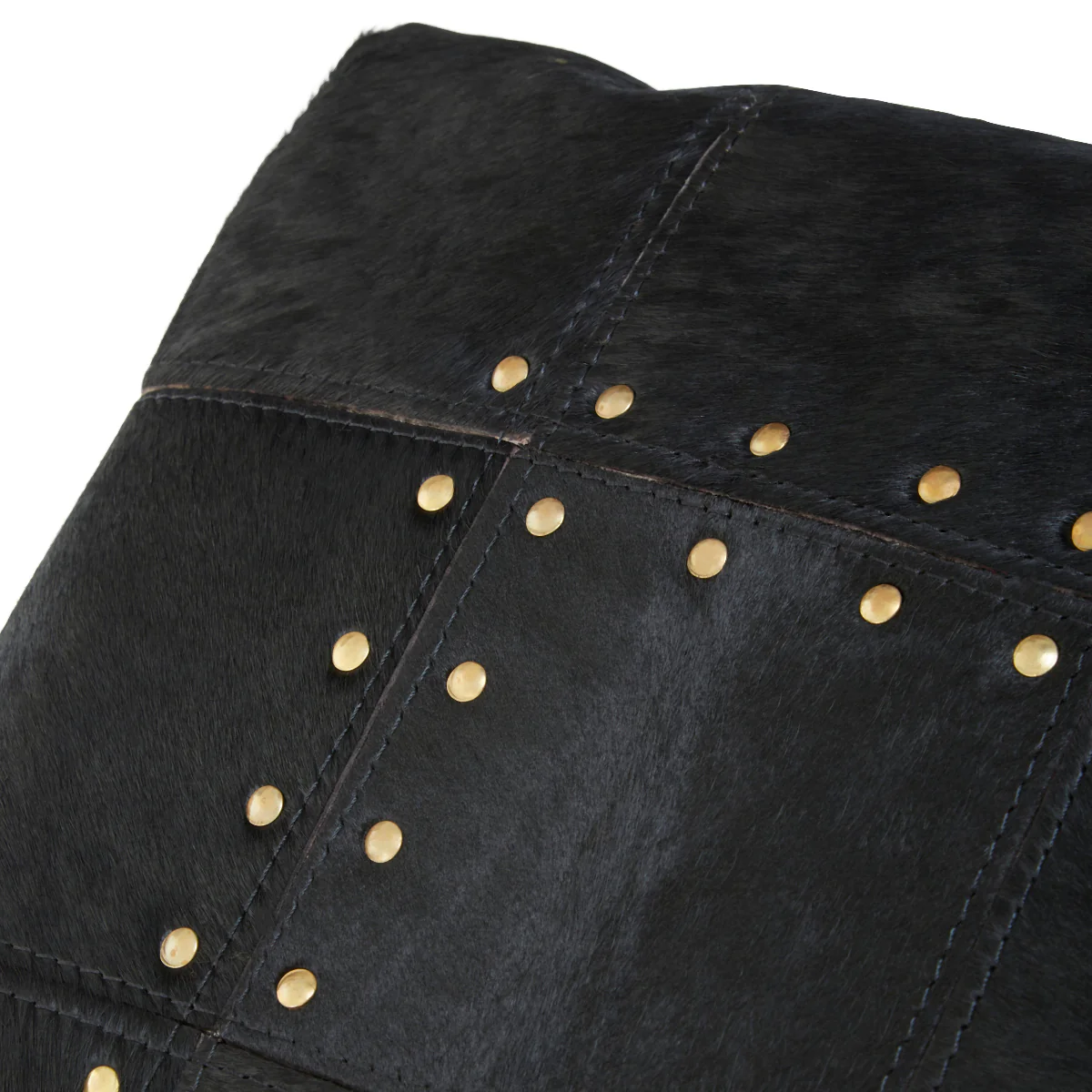 Beaumonde Home Bosie Safira Black Patchwork Leather Cushion With Gold Studs - Image 4