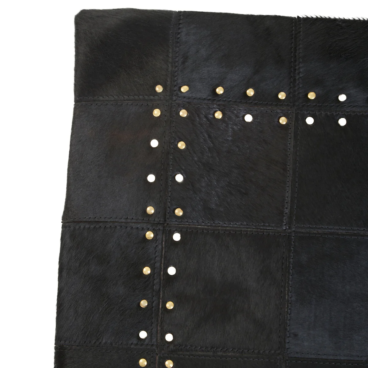 Beaumonde Home Bosie Safira Black Patchwork Leather Cushion With Gold Studs - Image 5