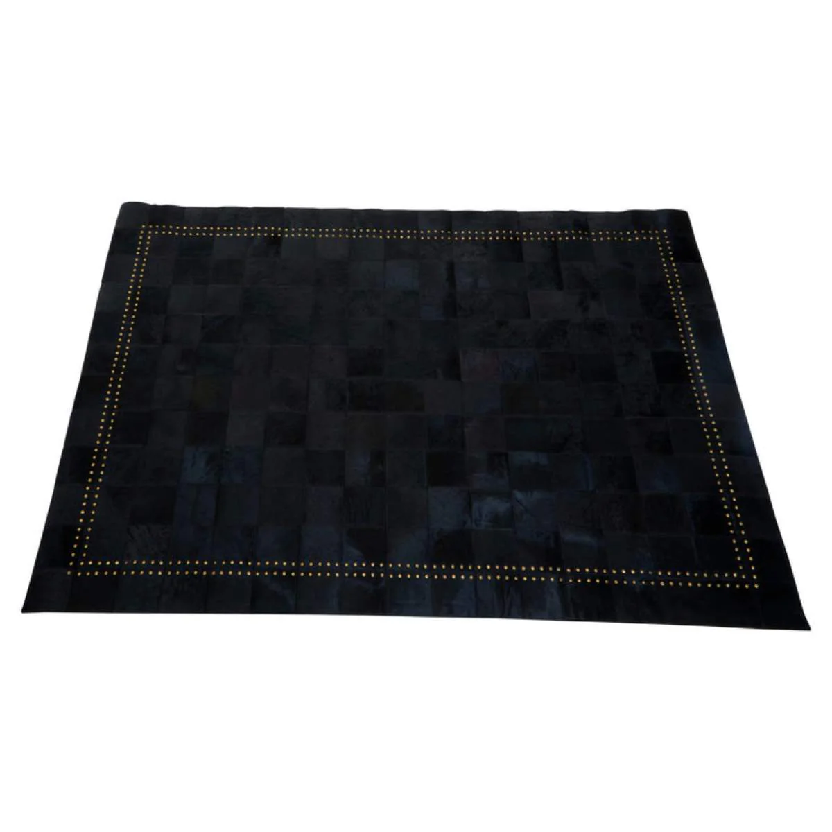 Beaumonde Home Bosie Safira Small Black Patchwork Leather Rug With Gold Studs - Image 2