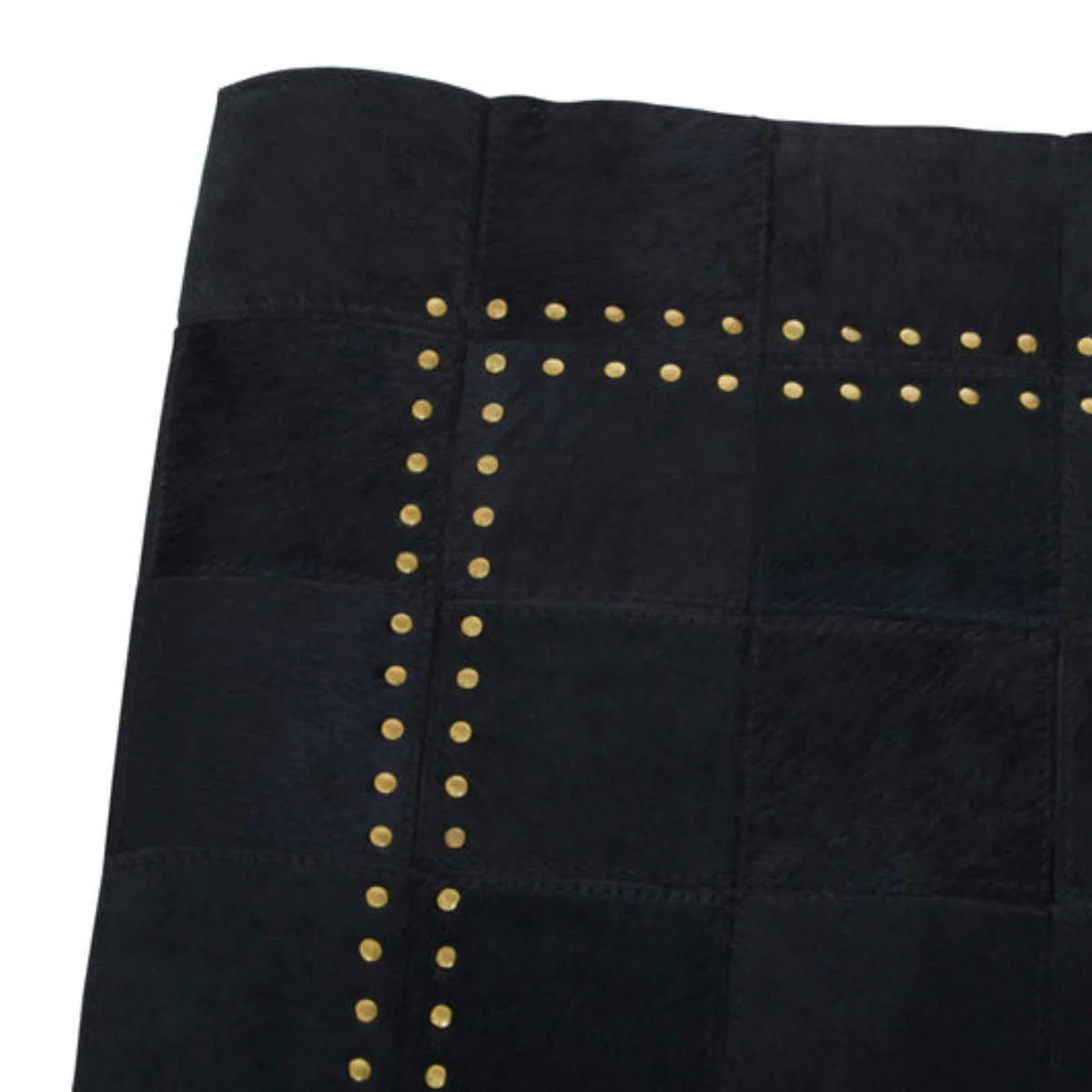 Beaumonde Home Bosie Safira Small Black Patchwork Leather Rug With Gold Studs - Image 3