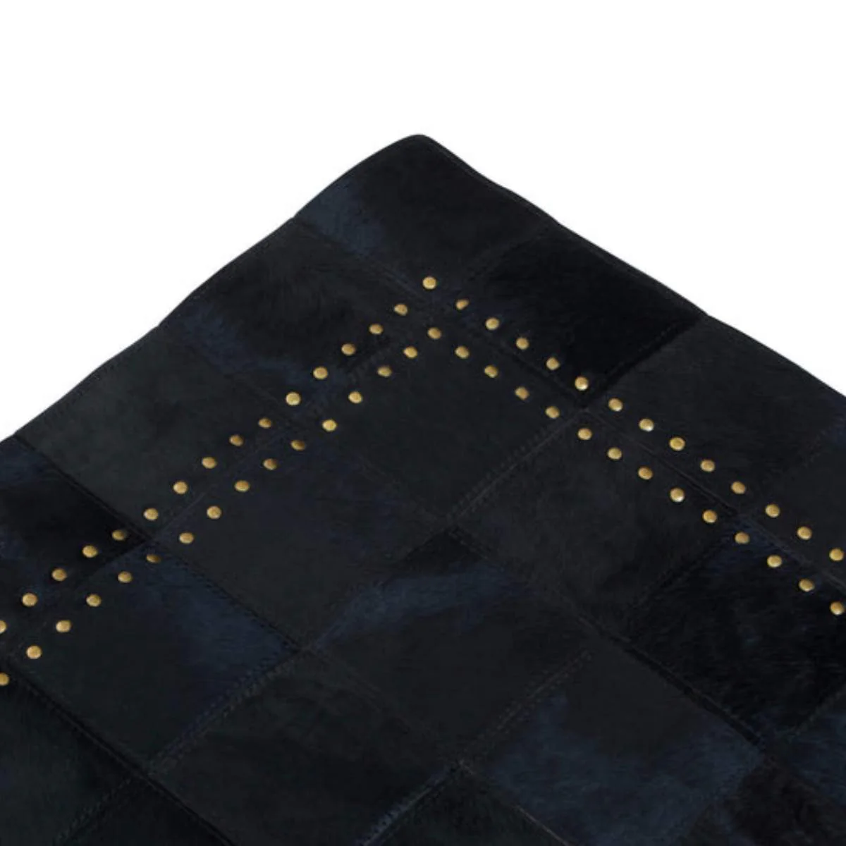 Beaumonde Home Bosie Safira Small Black Patchwork Leather Rug With Gold Studs - Image 4