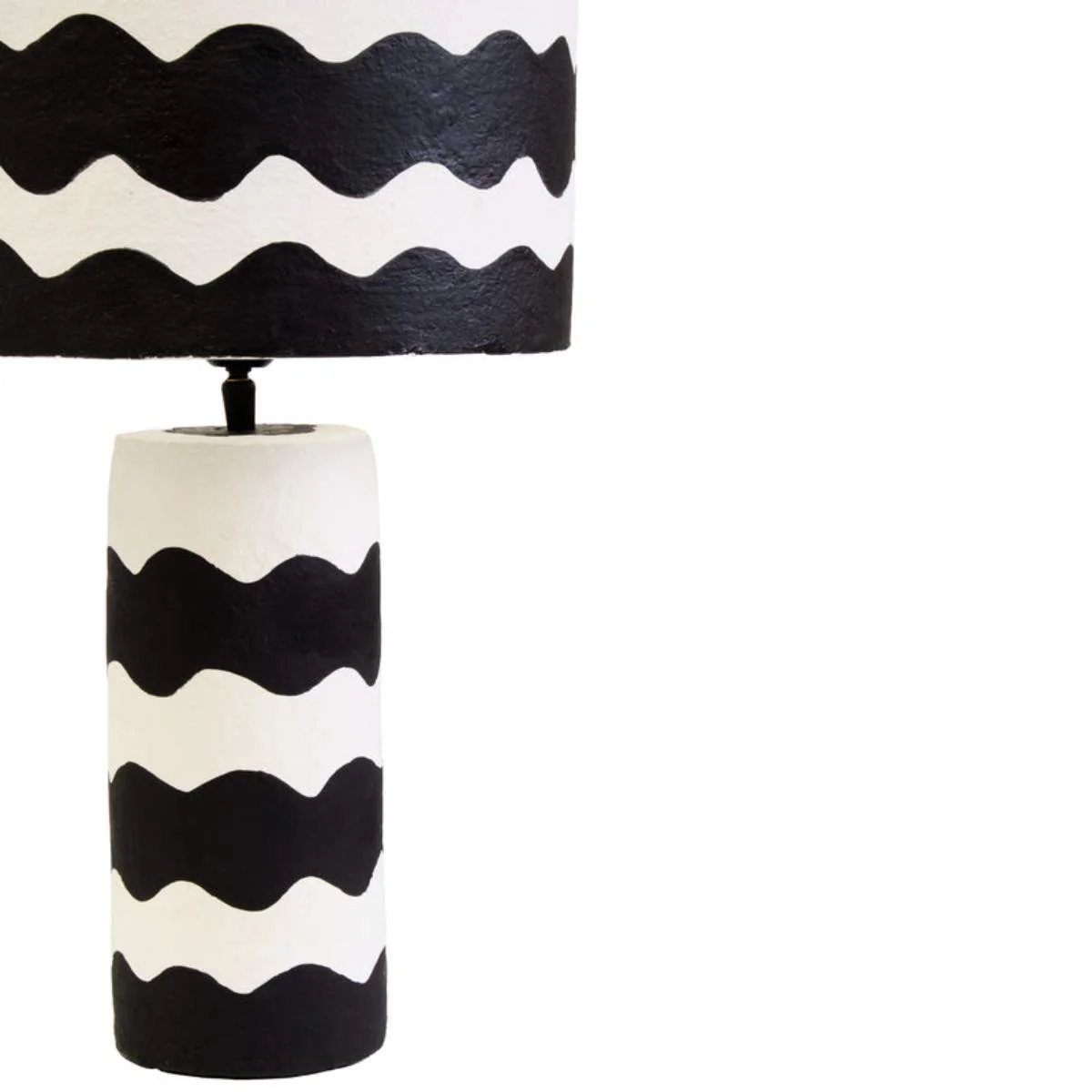 Beaumonde Home Carta 50Cm Black And White Curved Stripe Papier Mache Table Lamp - Image 2