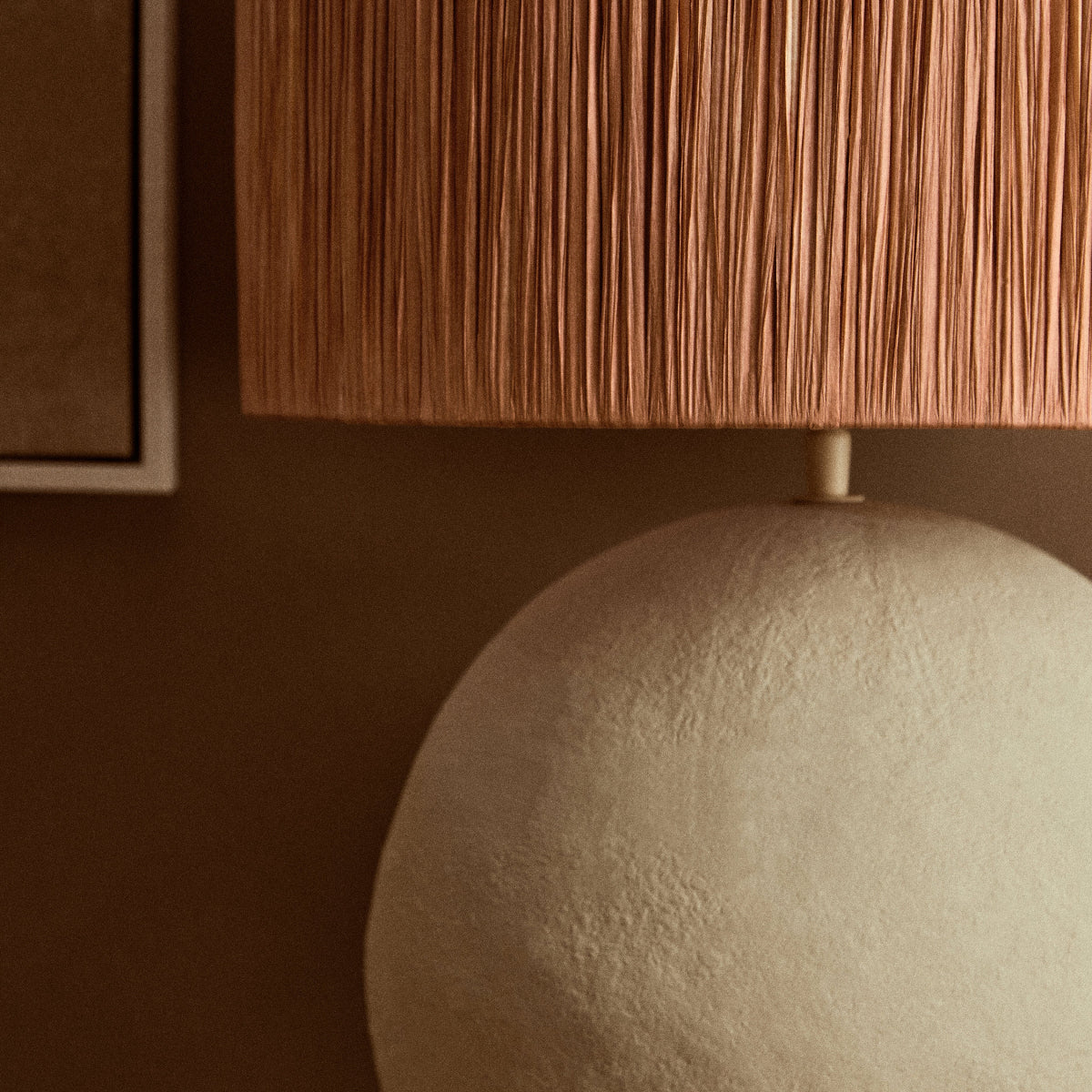 Beaumonde Home Carta 58Cm Natural Papier Mache Table Lamp With Rust Raffia Shade - Image 10