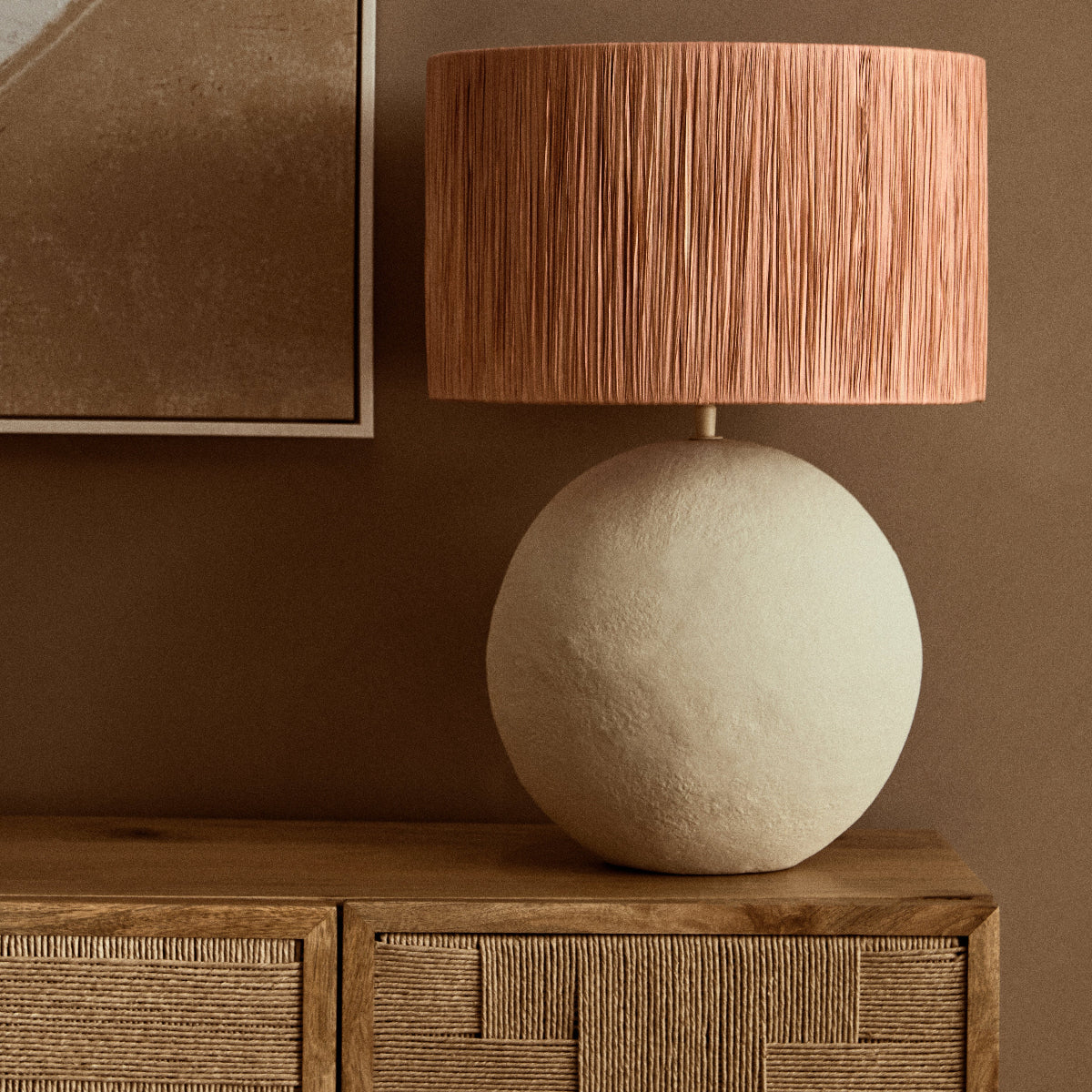 Beaumonde Home Carta 58Cm Natural Papier Mache Table Lamp With Rust Raffia Shade - Image 11