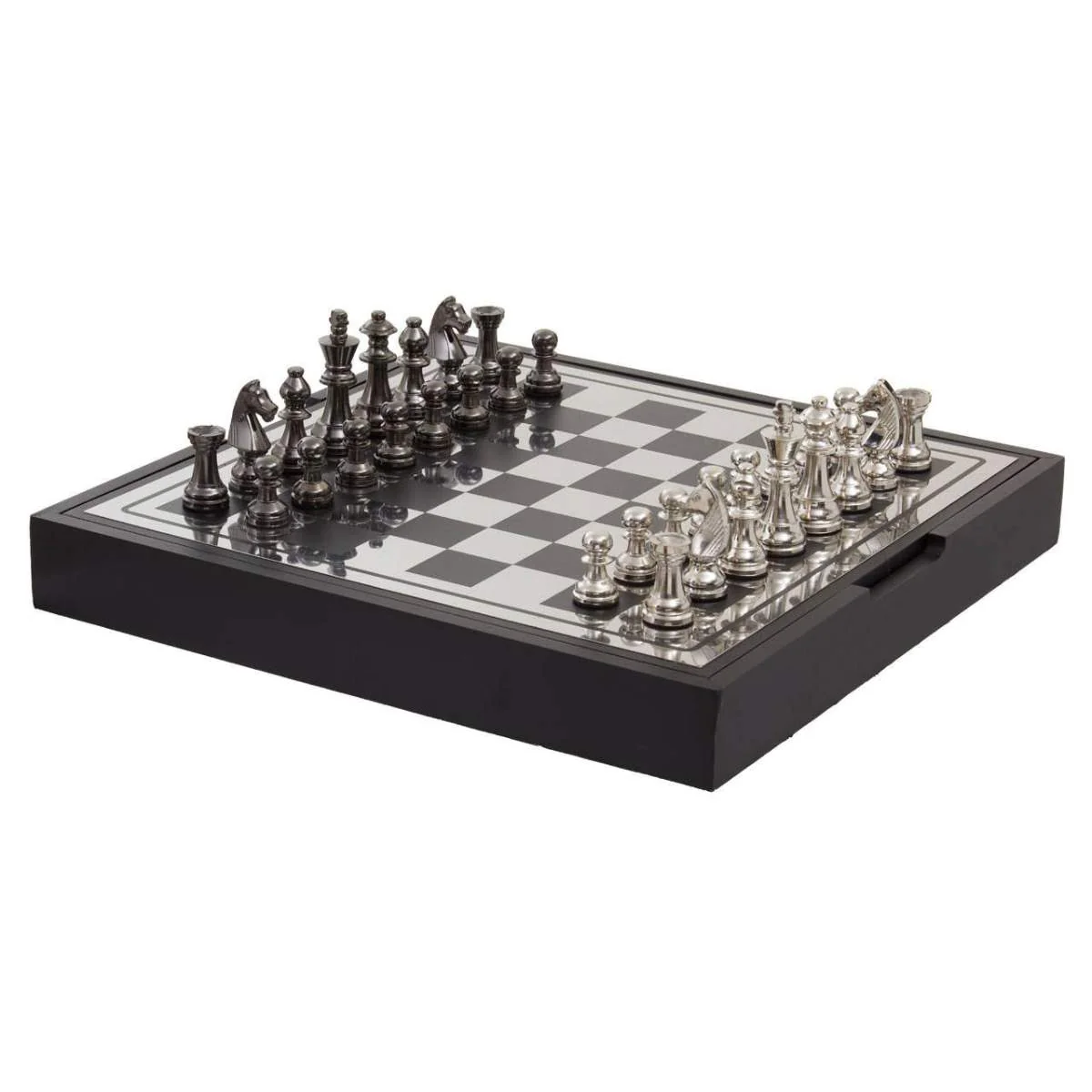 Beaumonde Home Churchill Games Black and Silver Chess Set