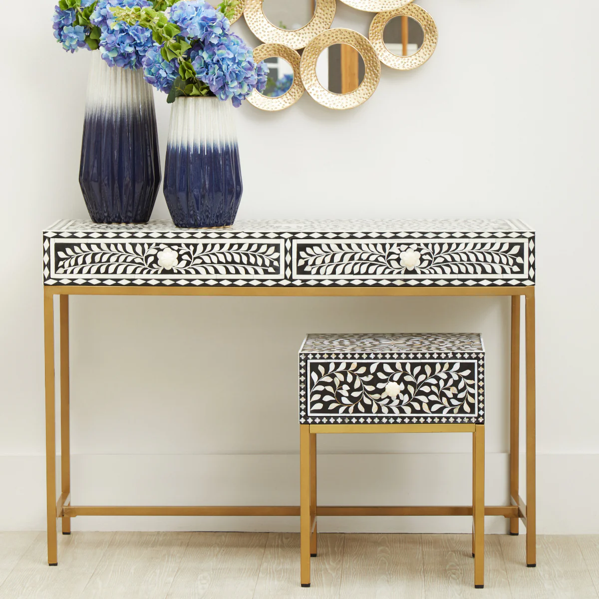 Beaumonde Home Fusion 1 Drawer Side Table With Bone Inlay - Image 14