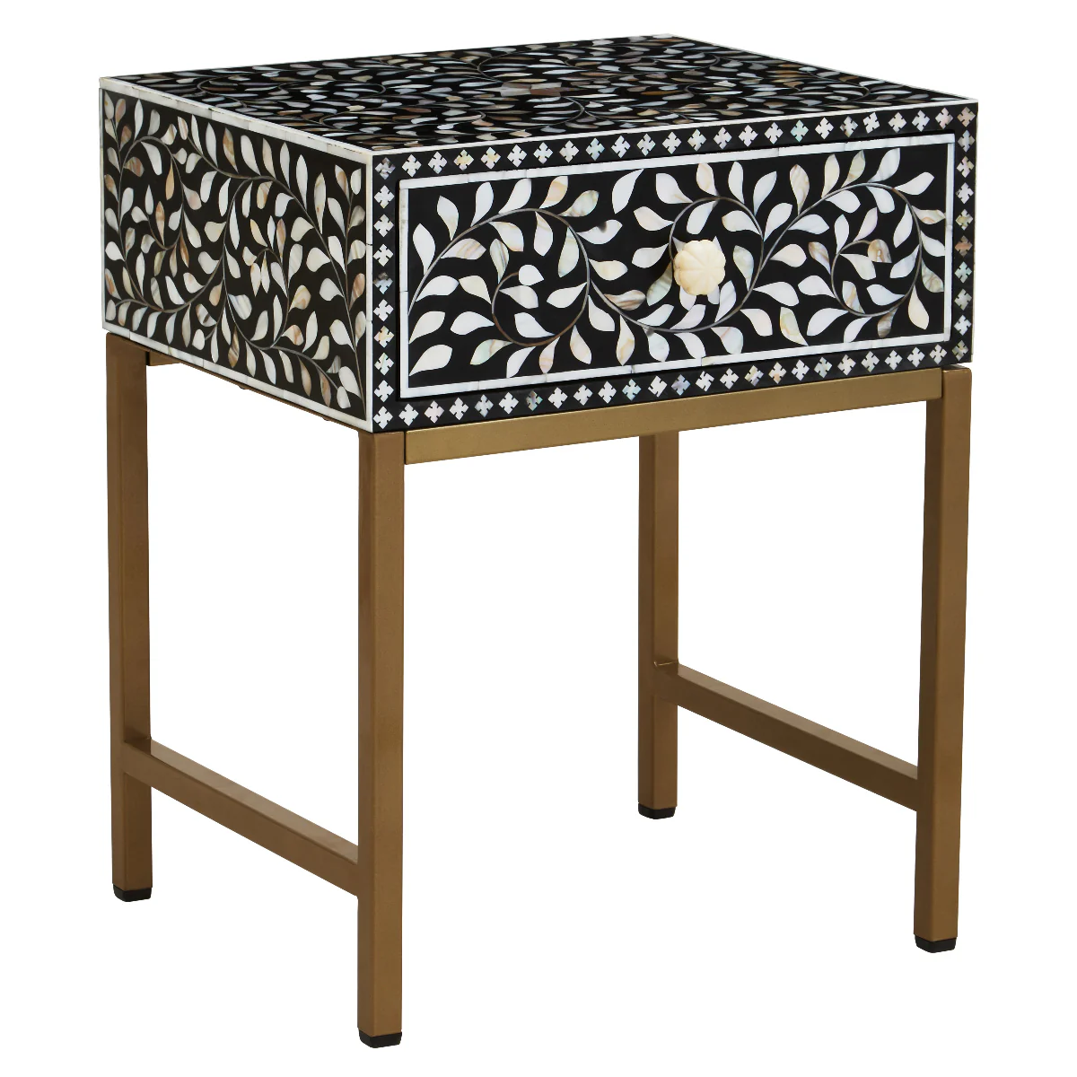 Beaumonde Home Fusion 1 Drawer Side Table With Bone Inlay - Image 3