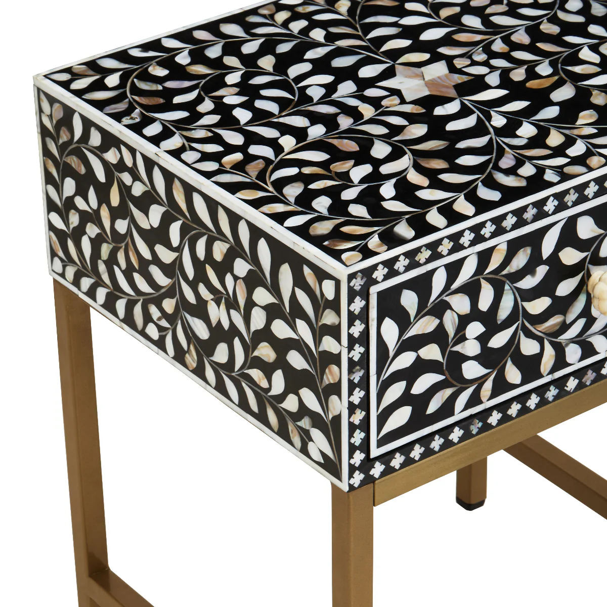 Beaumonde Home Fusion 1 Drawer Side Table With Bone Inlay - Image 4