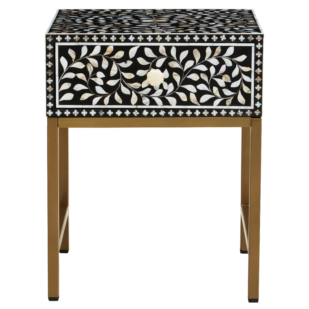Beaumonde Home Fusion 1 Drawer Side Table With Bone Inlay - Image 9