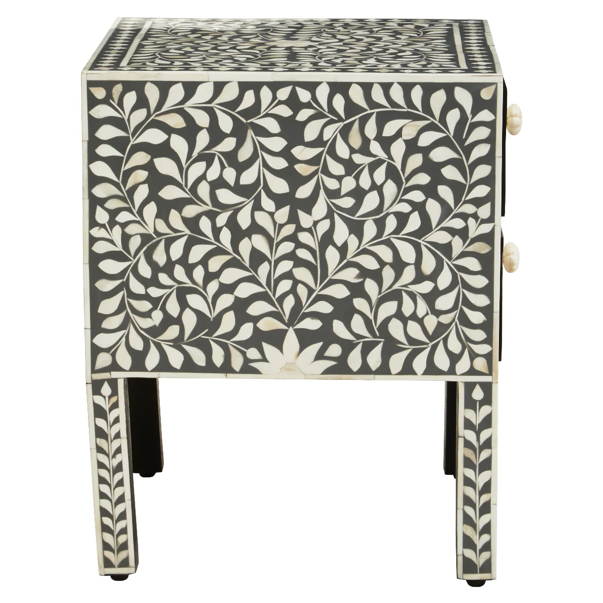 Beaumonde Home Fusion 2 Drawer Side Table With Bone Inlay - Image 3