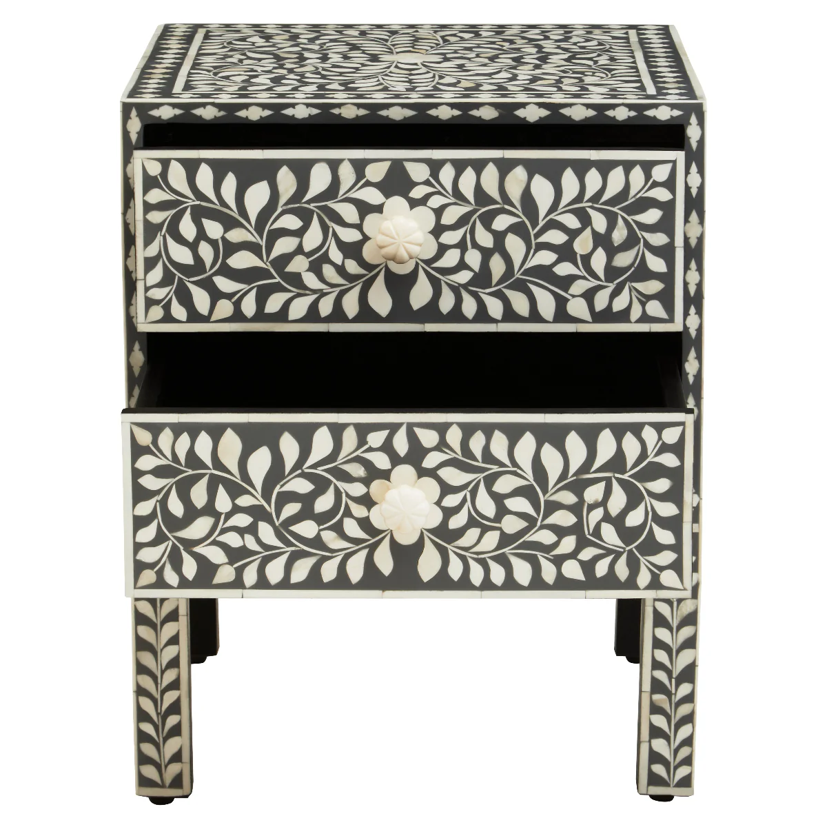 Beaumonde Home Fusion 2 Drawer Side Table With Bone Inlay - Image 4
