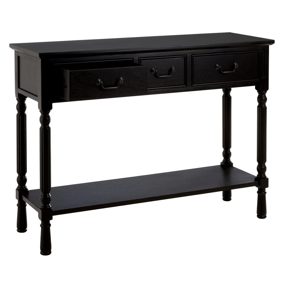Beaumonde Home Heritage Three Drawer Vintage Black Console Table - Image 3