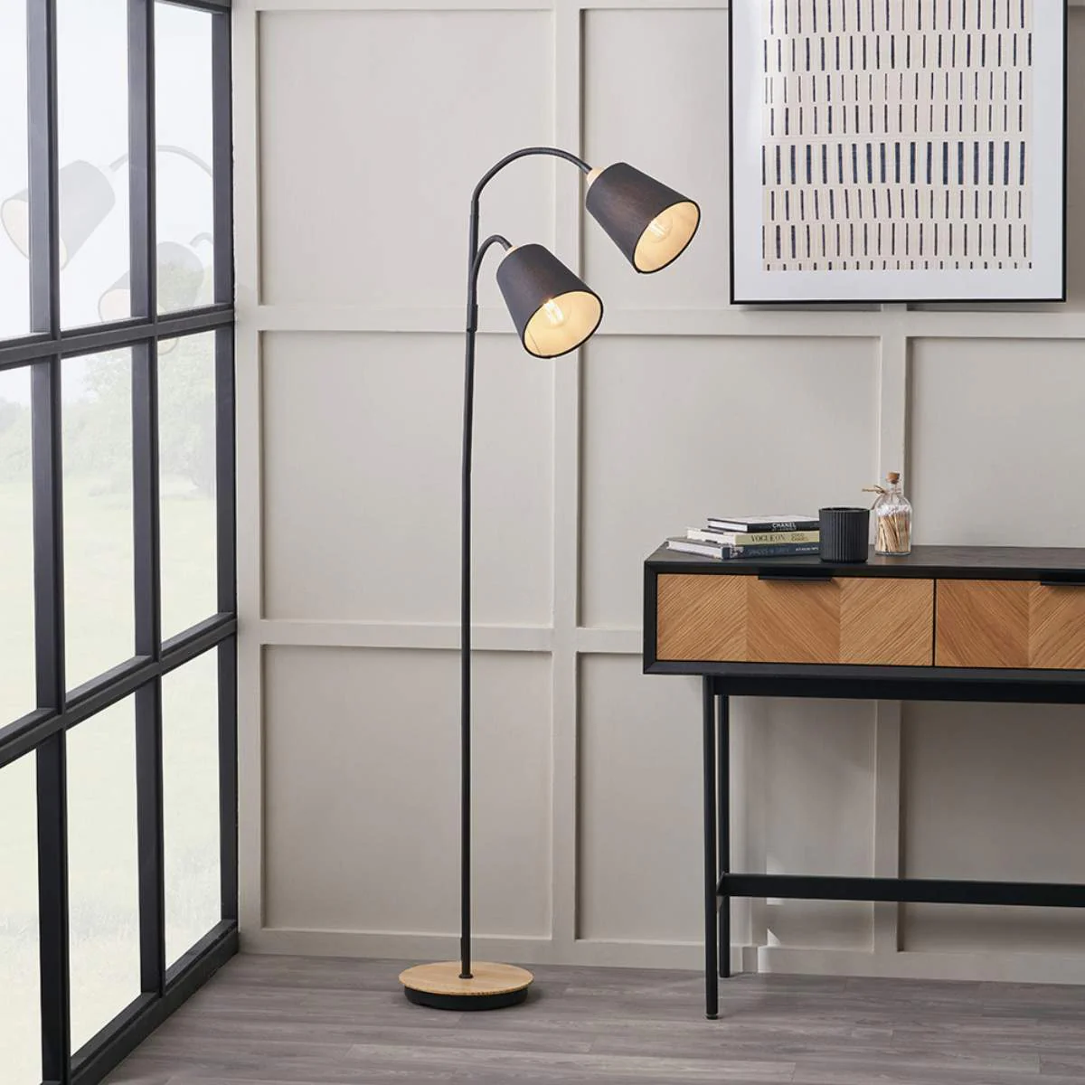 Pacific Lifestyle Juna Black Metal and Natural Wood Two Head Floor Lamp - Image 10